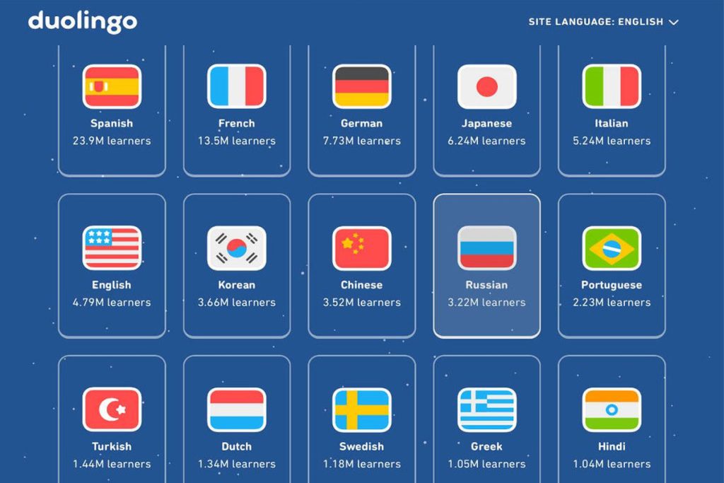 انواع زبان‌های قابل یادگیری در دولینگو